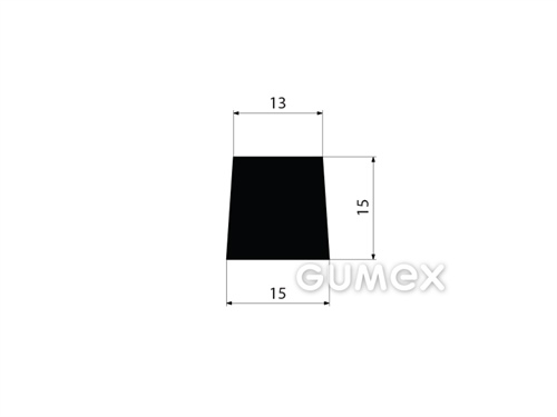 Gumový profil tvaru "lichobežník", 15x15/13mm, 70°ShA, EPDM, -40°C/+100°C, čierny